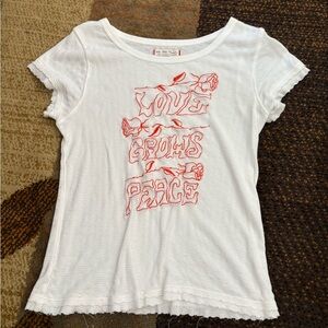 We The Free White Short-Sleeve Tee with Red 'Love Grows Peace' Embroidery